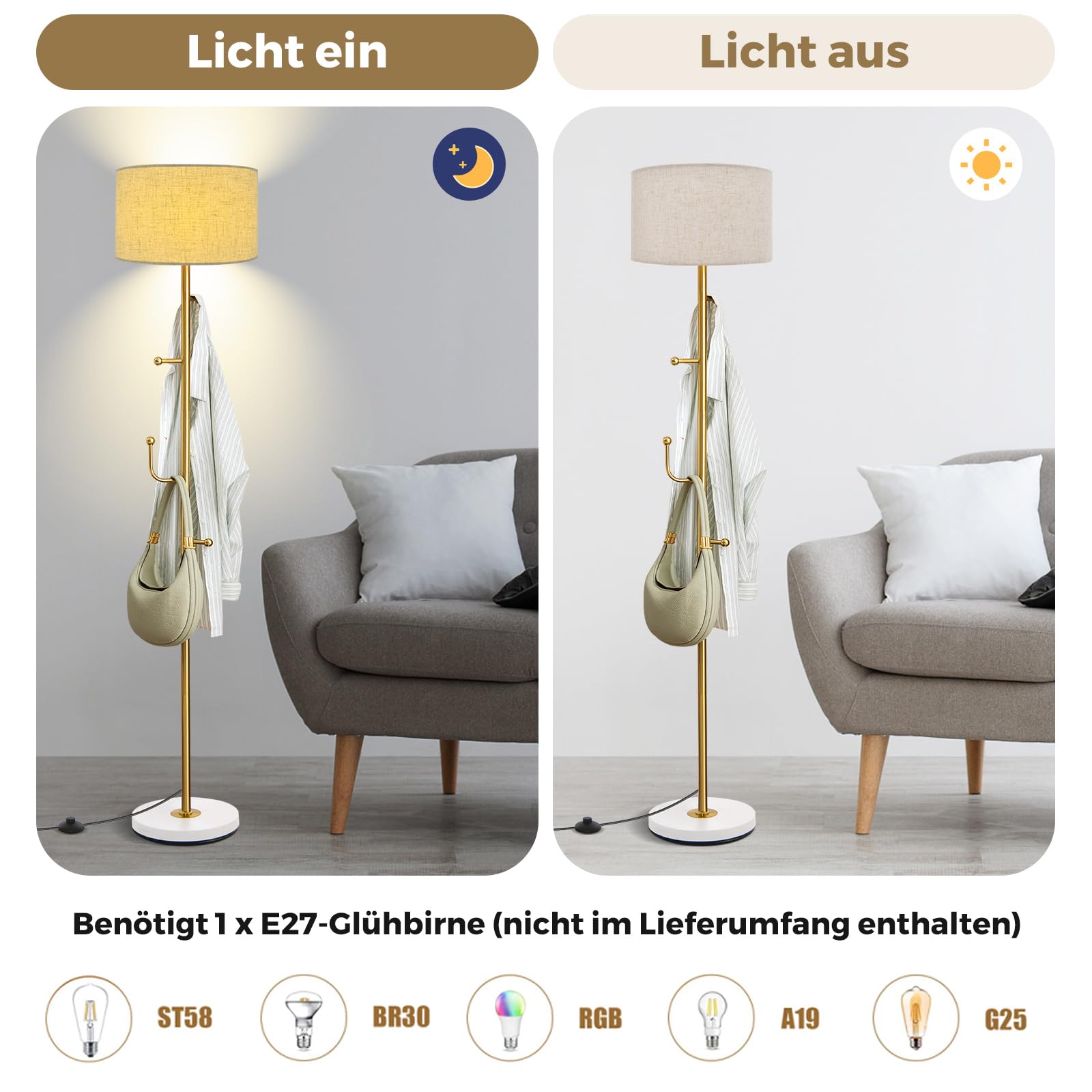 RELAX4LIFE Stehlampe 160 Cm – Verstellbare Humanoide Standleuchte Mit E27-Fassung & Fußschalter