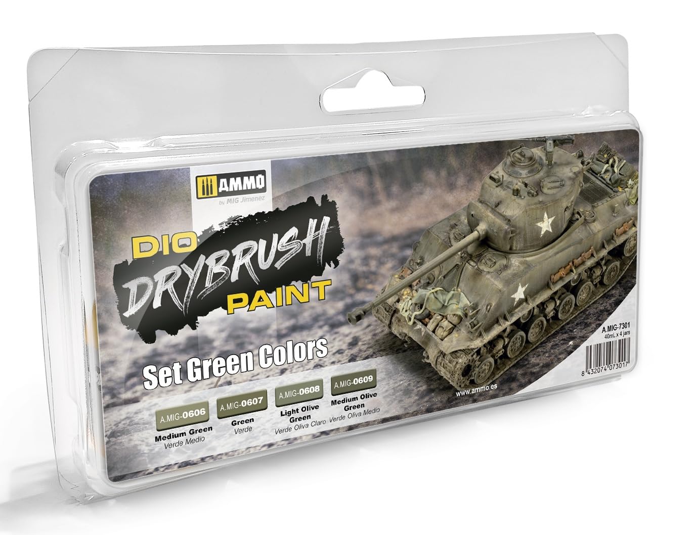 Ammo Mig A.Mig7301 40ml x4 - Drybrush Set: Green Colours