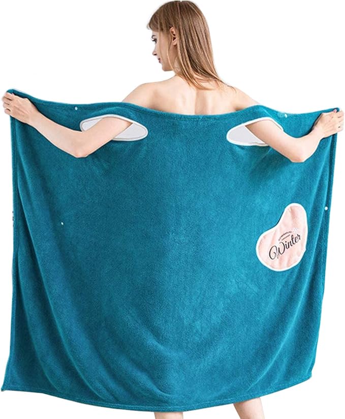 Women Quick Dry Wearable Microfiber Plush Bathrobes, Wearable Bath Bath