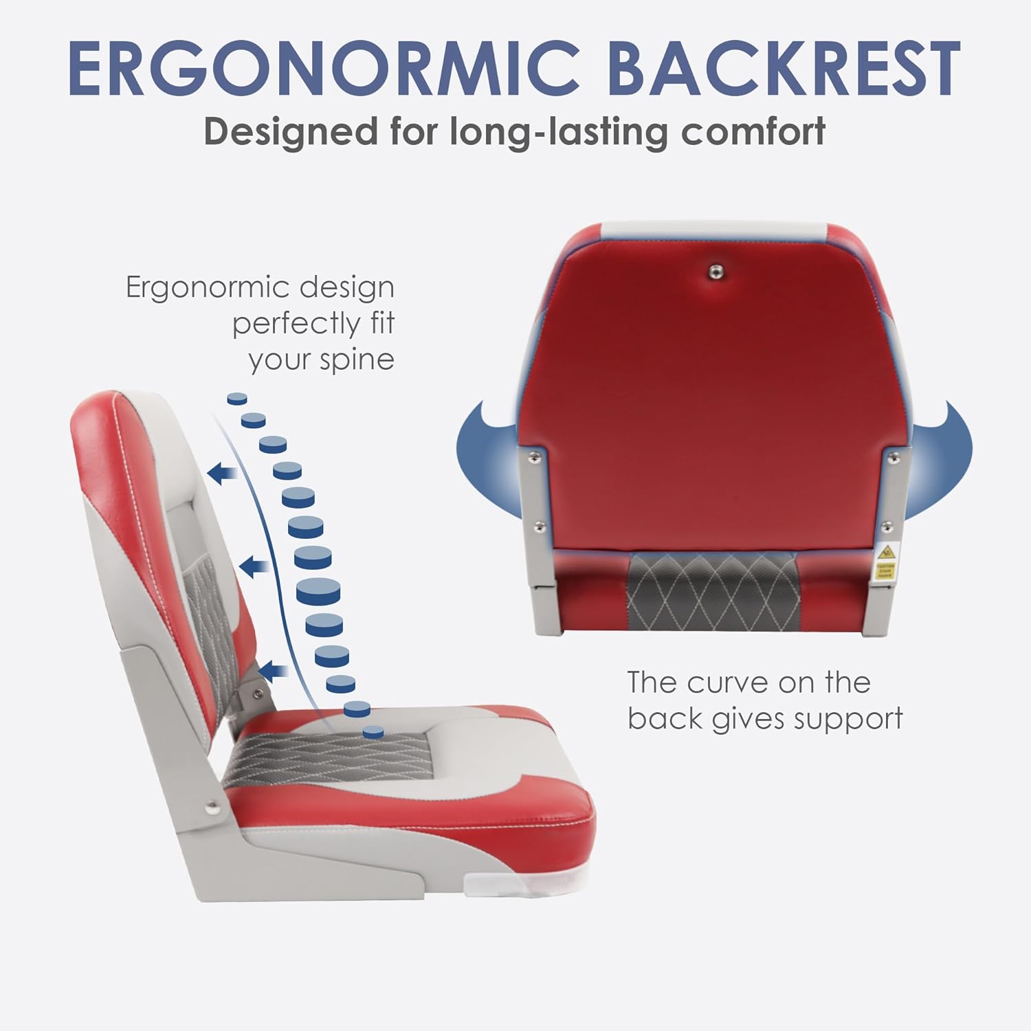Economy Low Back Boat Seat, Fold-Down Fishing Boat Seat Gray/Charcoal/Red (2 Seats)