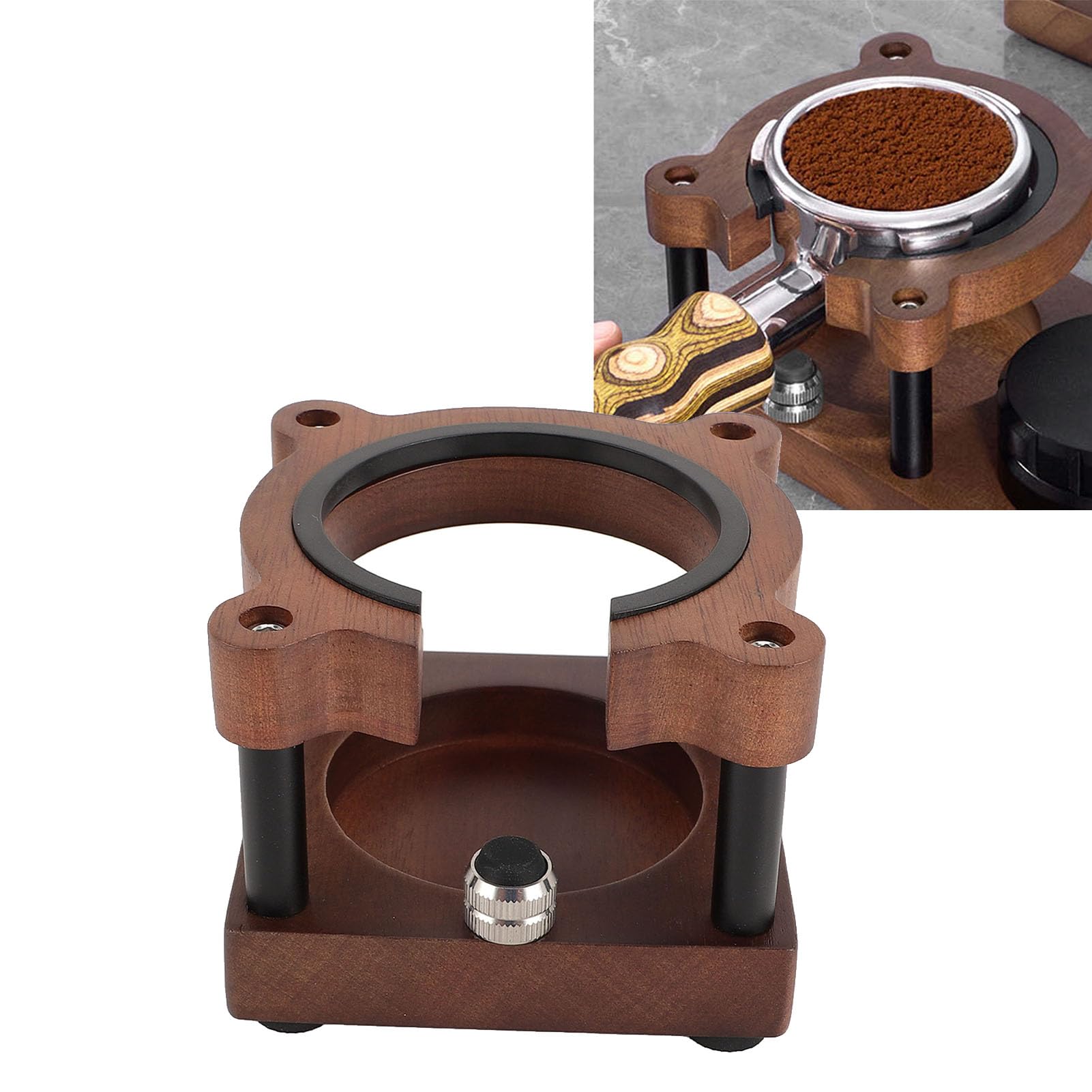 Asixxsix Support de porte-filtre à café en forme d'ours, support de doseur à expresso en noyer, Station de doseur de café , convient aux porte-filtres de 51 mm, 53 mm et 58 mm