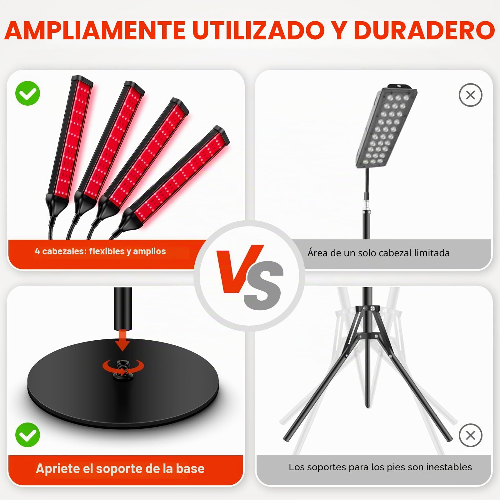 Viconor Ámpara De Terapia Luz Roja, Infrarroja 4 Cabezales Para Dispositivo Corporal Con Soporte Ajustable, Roja 660 Nm Y Cercana, L