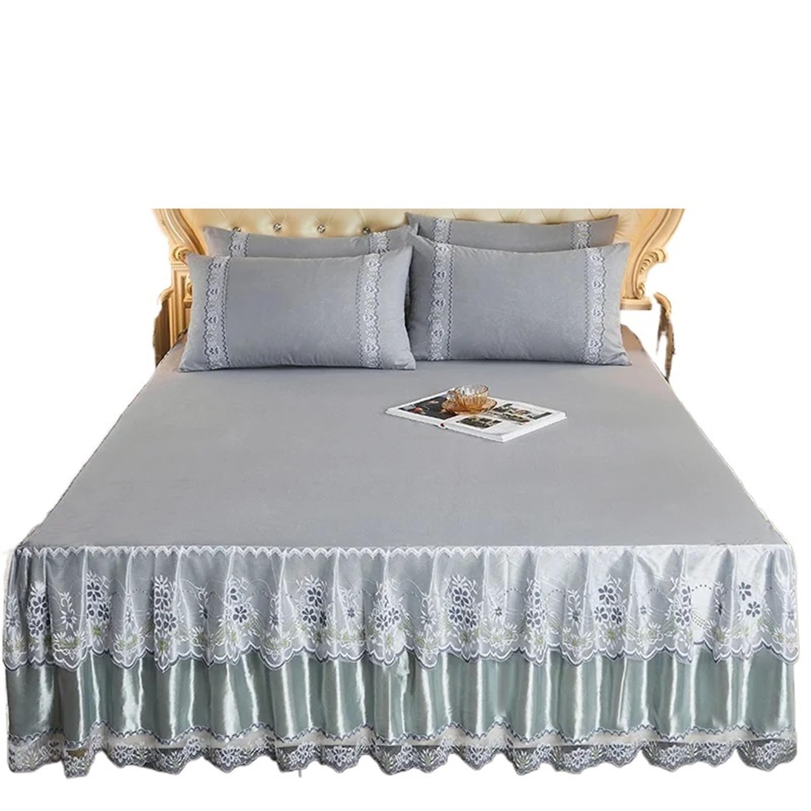 EJvkrbtx Ruffle Wrap Bedspread With Lace Bed Skirt, Solid, No Pillowcase, Multiple Sizes(Color 4,1PC 200cmx220cm)