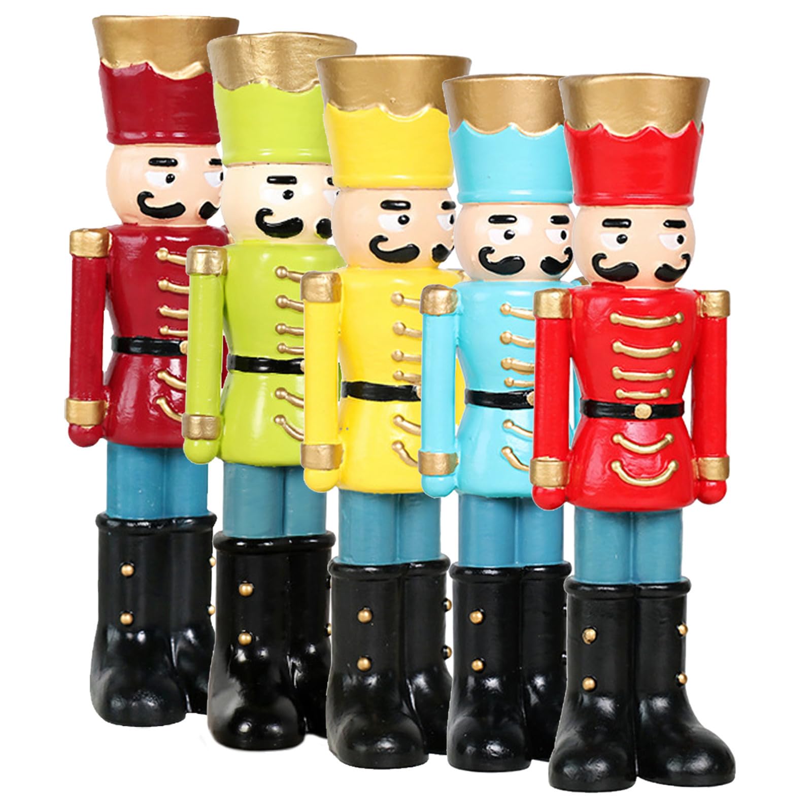 5 Piezas Portavelas Navideño Forma de Cascanueces de Resina
