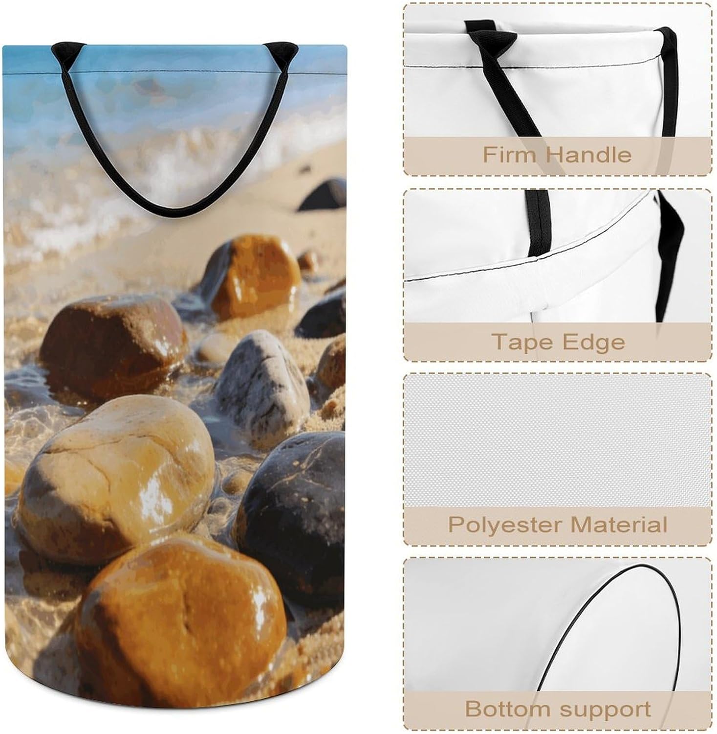 Colorful Stones on The Beach Laundry Hamper 86L Waterproof Collapsible Clothes Basket with Double Handles Freestanding Foldable Laundry Basket Large Clothes Hamper for Bathroom
