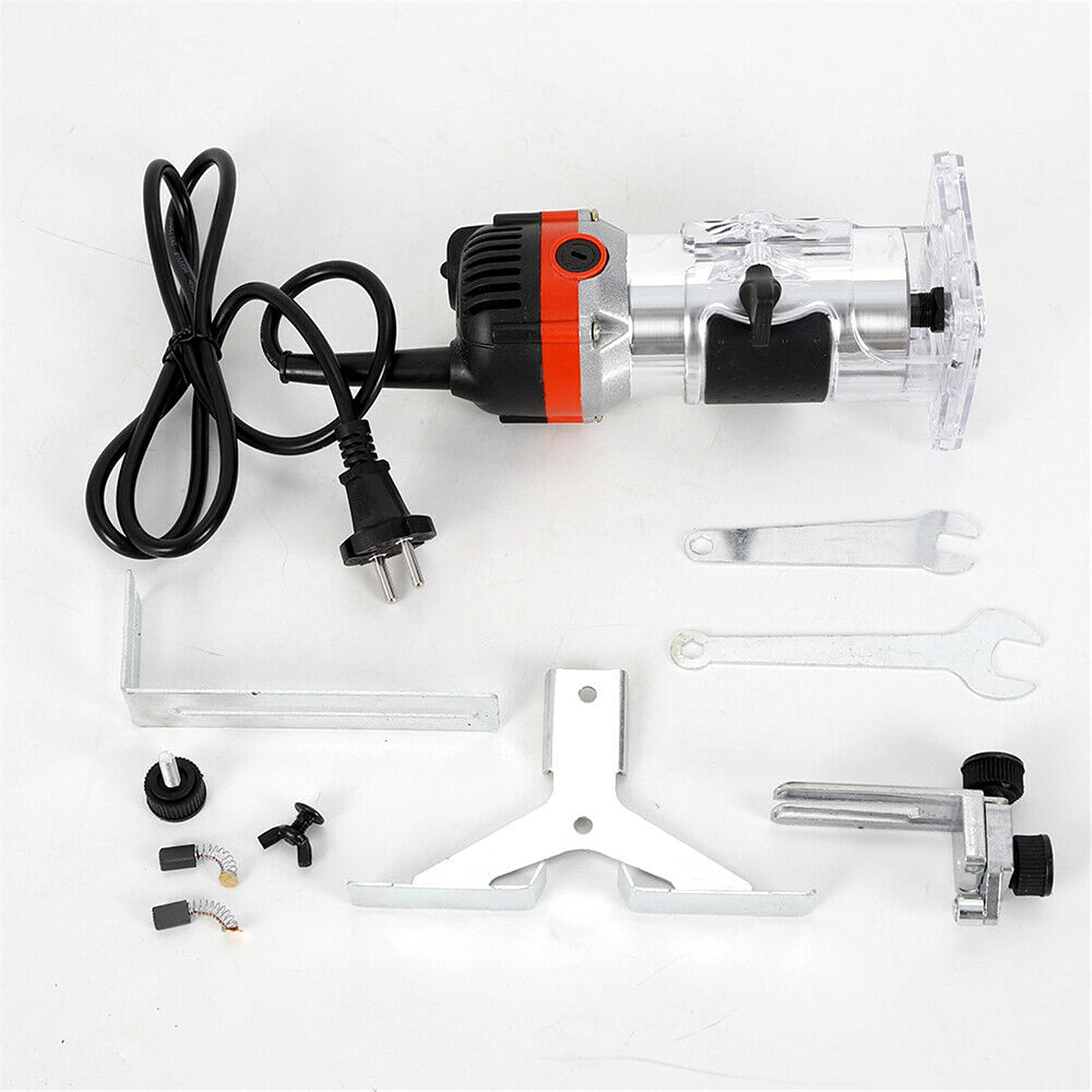 Fresadora Eléctrica De Mano De 1/4 Pulgadas, 800w, Recortadora De Madera, Laminadora De Router, Conector, Base Transparente, Cepillo De Carbón Externo, Para Procesamiento De Madera
