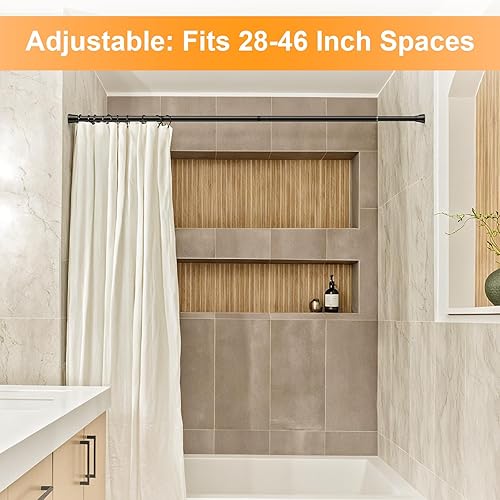 Miniatura 5 de Varillas de tensión para ventanas de 28 a 48 pulgadas, barra de cortina de tensión negra, barra de tensión pequeña, sin taladro, antideslizante,