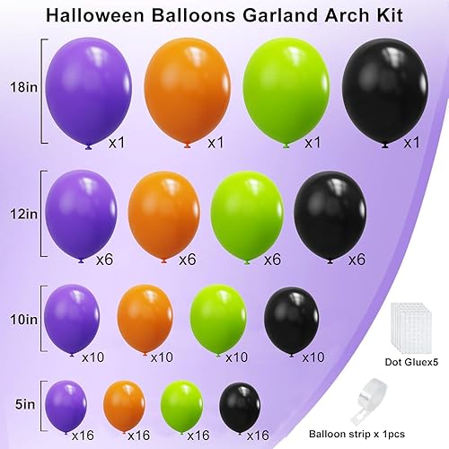 Miniatura 2 de Kit de arco de globos de Halloween, kit de arco de guirnalda de globos negros, naranjas, morados y verdes para cumpleaños, decoraciones de fiesta