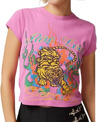 Tiger Shirt for Women Wild Animal Cute Tiger Graphic Baby Tee T-Shirt Teenager Crop Tops Aesthetic Grunge Tees