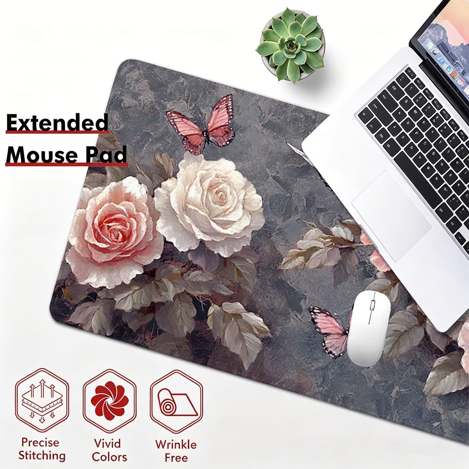Tappetino Mouse Gaming XXL, Mousepad 1200x600x4mm Retro fiore 0x0-161 | Tappetino Scrivania con Base in Gomma Antiscivolo Bordi Cuciti per Computer, PC, Migliora la Precisione e la Velocità