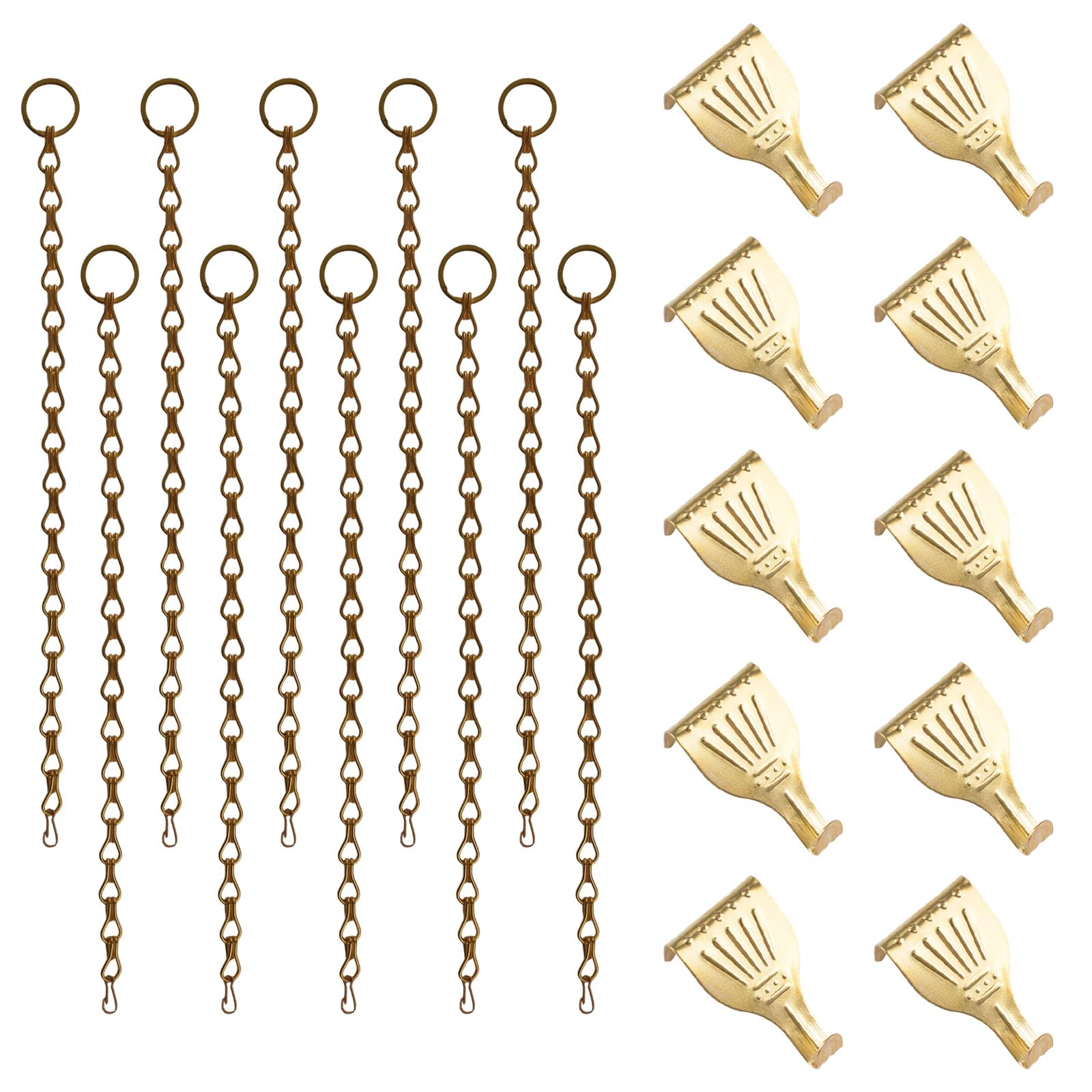 UFURMATE Picture Hanging Kit 10Pcs Picture Rail Hooks with 10Pcs Chains, Picture Display Hanging System for Wall Picture, Exhibition(Detachable Chain, Bronze+Gold)