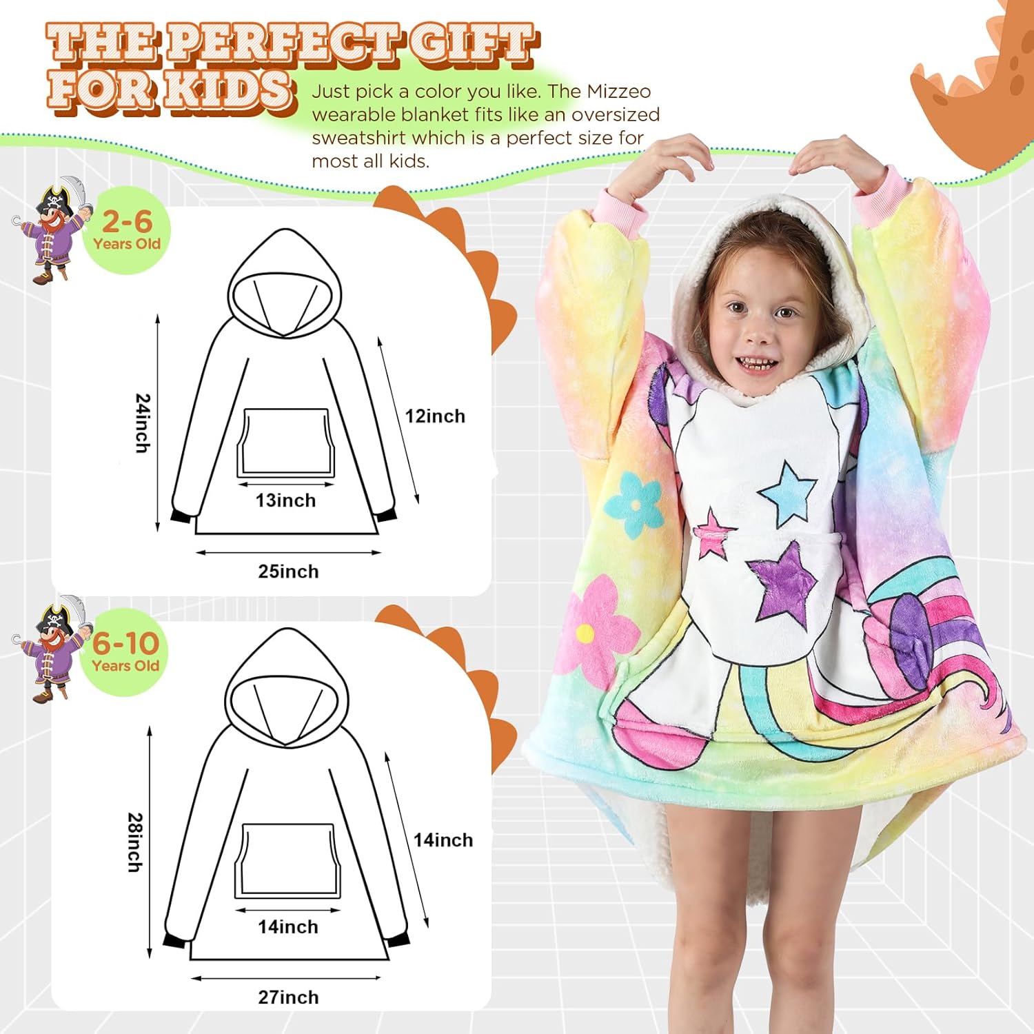 MIZZEO Kids Wearable Blanket Hoodie, Oversized Sherpa Wearable Blanket with Hood Pocket and Sleeves for Toddlers, Cute Hoodies 2-6 Year Old Girls Boys Youth Birthday Gifts (Unicorn) - Image 6