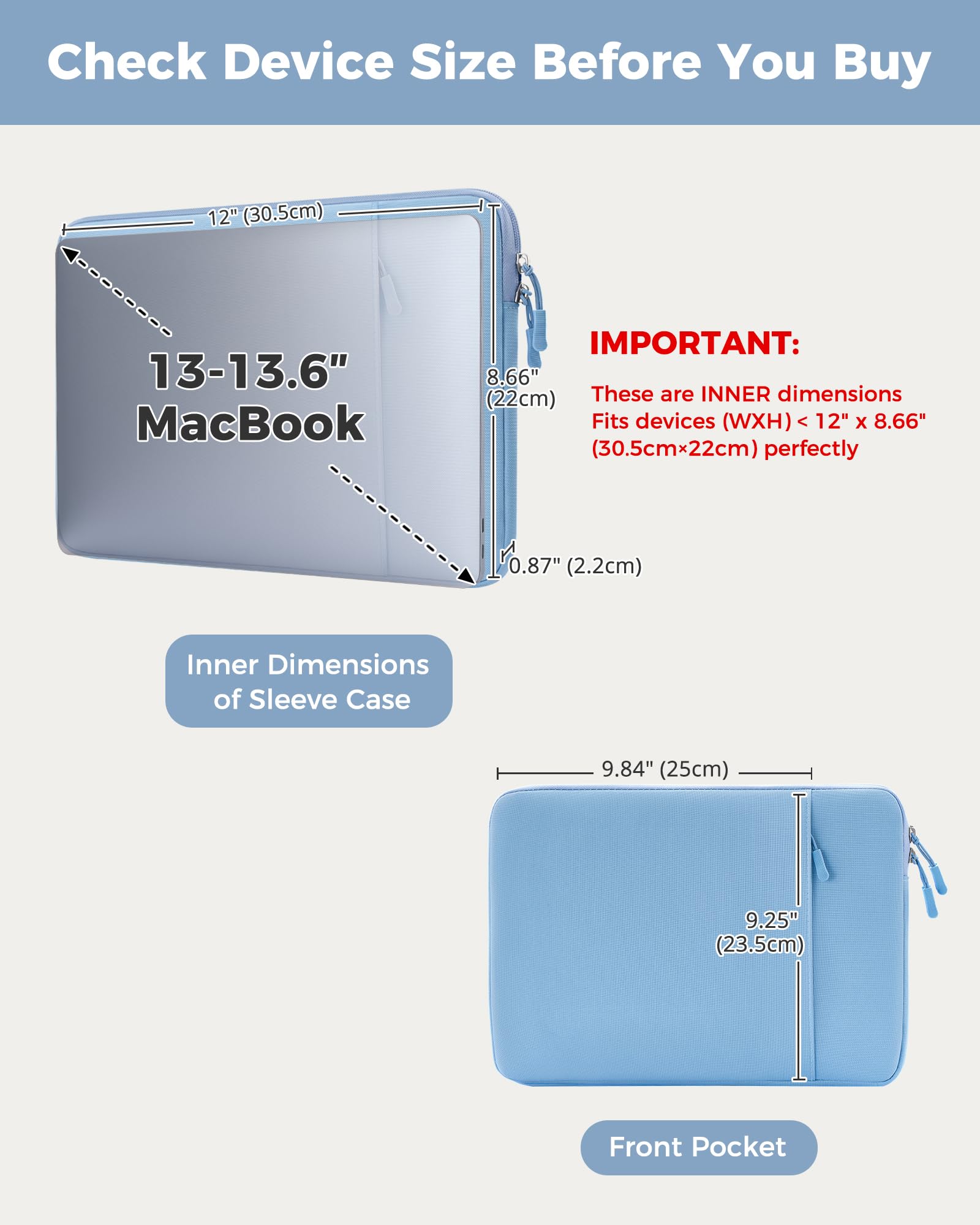 ProCase パソコンケース 13/13.3インチMacBook Air/Pro/Neo 保護スリーブ PCケース インナーバッグ - エアブルー | マルチブランド対応, ソフト裏地, 保護スリーブ, 衝撃吸収, 傷防止, 軽量, 出張や通勤