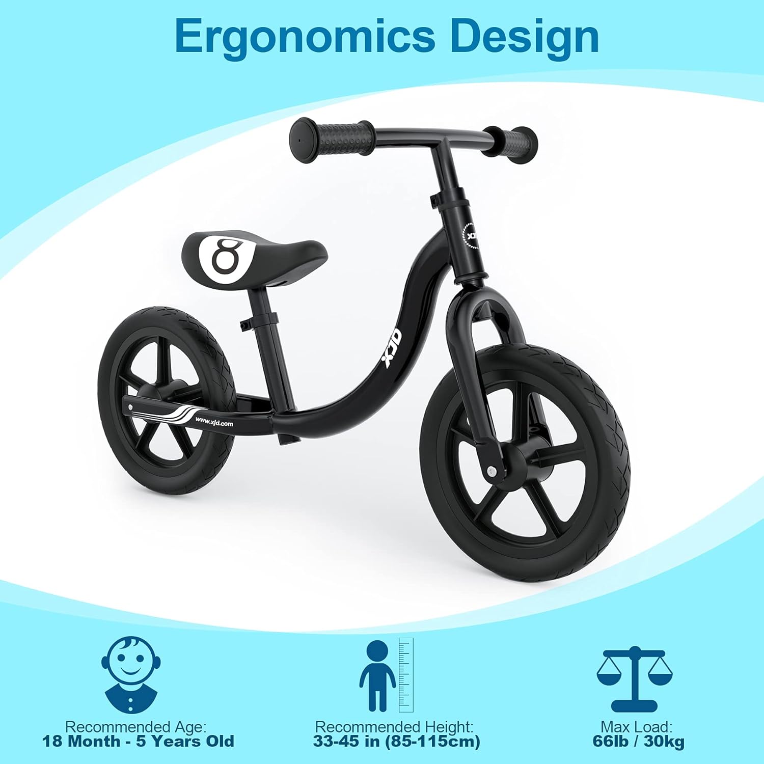 XJD Kids Balance Bike Beginner Toddler Bike No Pedal Bicycle for Girls Boys Ages 18 Months to 5 Years Old Lightweight Toddler Training Push Bike Adjustable Seat Handlebar Air-Free Tires, Black : Toys & Games
