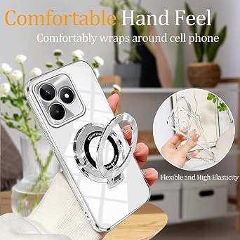 Compatible with Honor 400 Lite Case with Stand, for Honor 400 Lite Phone Cases Silicone Transparent Accessories Funda Shockproof Luxury Protective Original Cover (Silver)