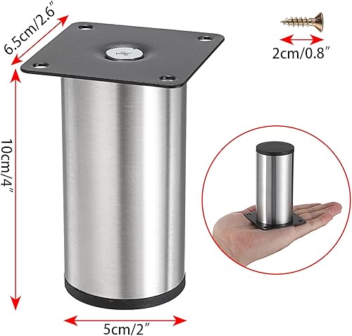 Miniatura 3 de OwnMy 4 patas de muebles de acero inoxidable de 4 pulgadas, patas de metal para escritorio, elevadores de muebles de metal redondo plateado, patas