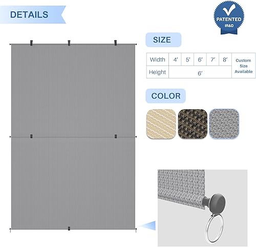 Miniatura 3 de E&K Sunrise - Parasol plegable para exteriores, 4 pies de ancho x 6 pies de alto, sin cables, bloqueo UV, pantalla solar exterior para patio,