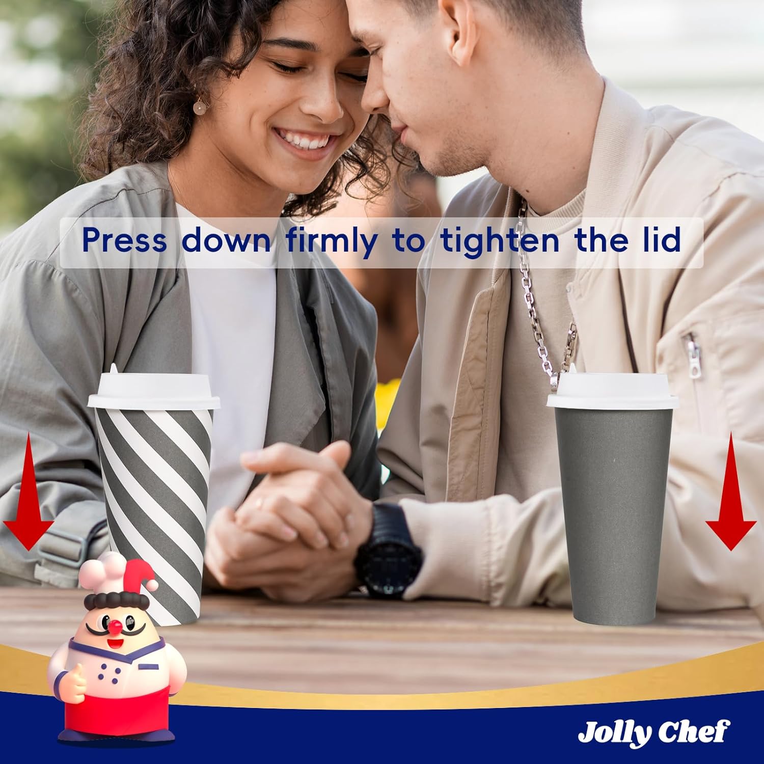 JOLLY CHEF 100 Pack 20 oz Disposable Coffee Cup with Lids, Printed Hot Paper Coffee Cups for Home, Business, Restaurant (Stripes and Grey) - Image 5