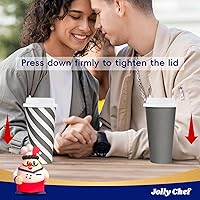 Vista 16 de JOLLY CHEF 100 Pack 12 oz Paper Coffee Cups, Disposable Printed Hot Cups with Lids for Home, Business, Restaurant and Cafe (Stripes and Grey)