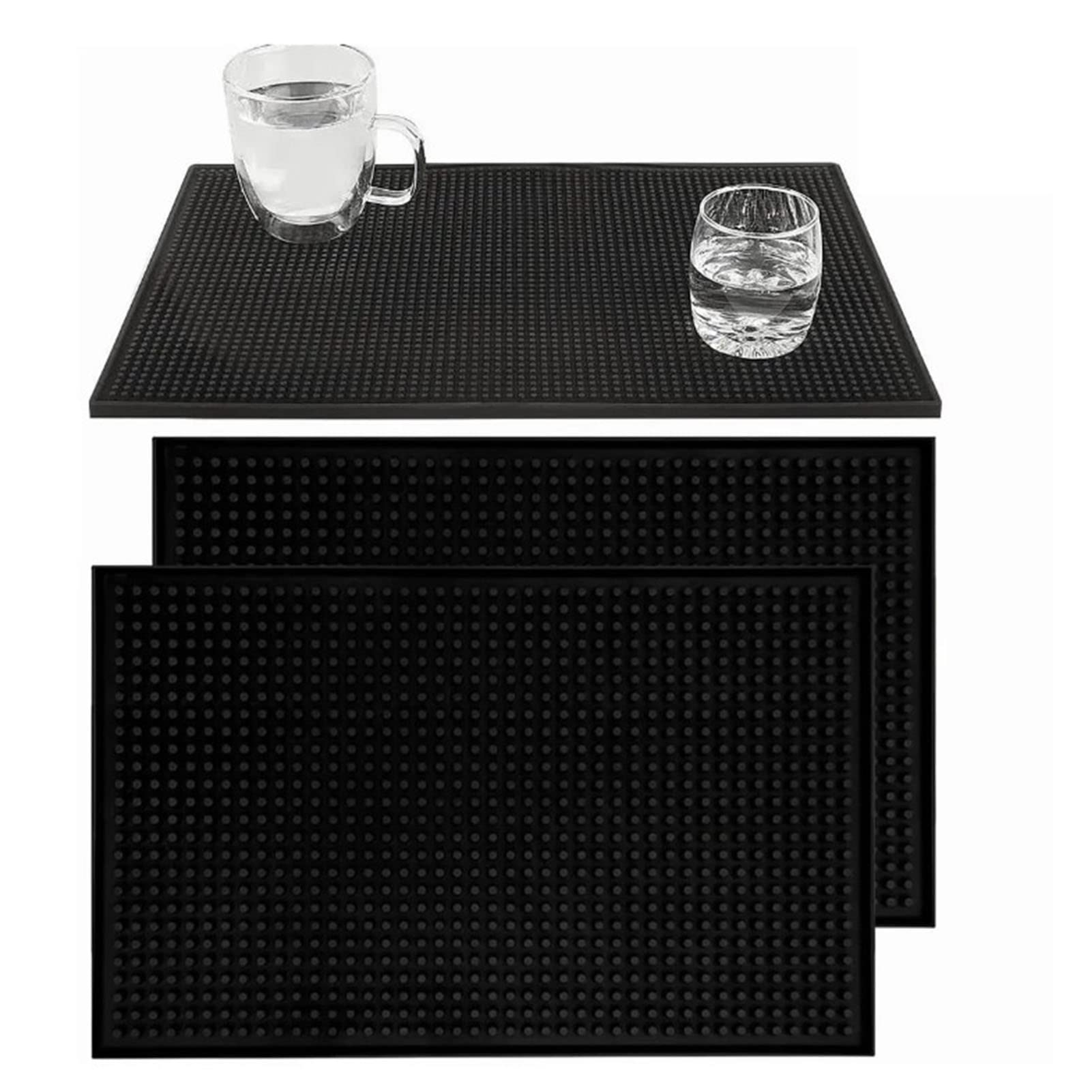 2 alfombrillas de barra de 17.7 x 11.8 pulgadas para encimera, tapete de PVC negro, tapete de derrames para encimera de bar, resistente al agua, aislante del calor, tapete de servicio de bar