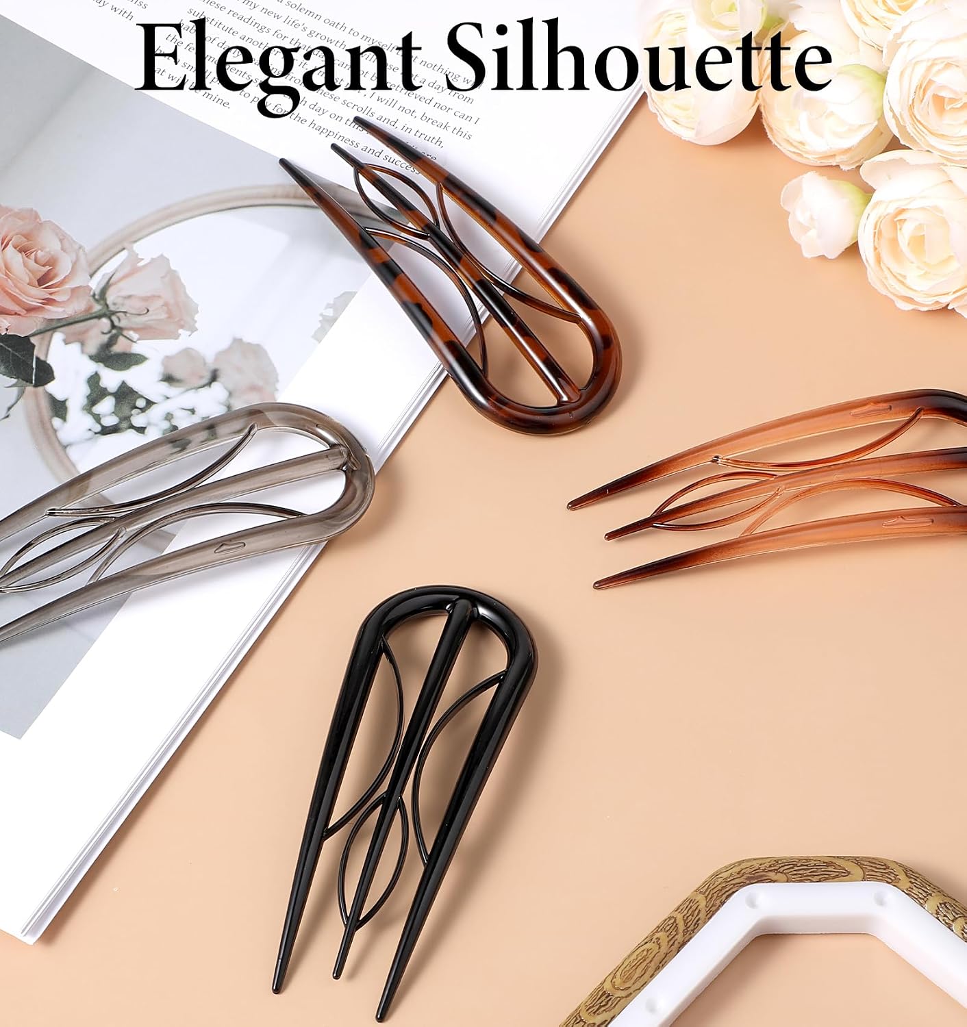 Hairpins Hair for Women Fine Thin Hair, 4 Pcs Large French Hair Pin, Plastic French Twist Pin with 3 Inner Teeth Design for Women