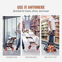 Vista 6 de VEVOR Folding Hand Truck and Dolly, 309 Lbs Capacity, Aluminum Foldable Cart, Heavy-Duty Luggage Trolley Cart with Telescoping Handle and PP+TPR