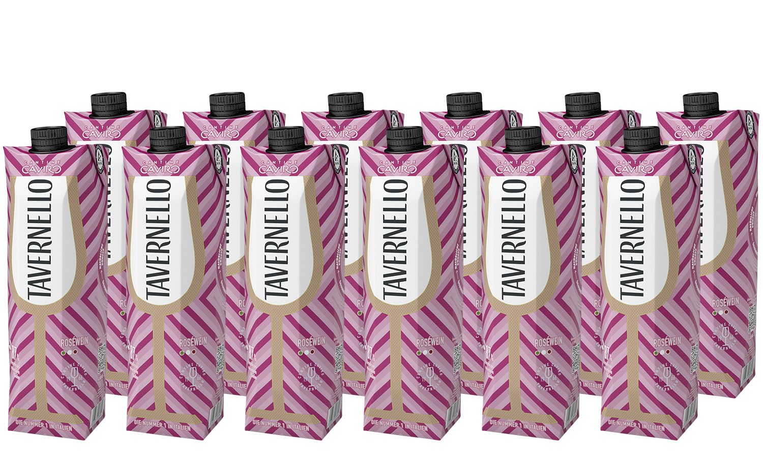Tavernello Vino d'Italia Rosato, Alkoholgehalt 12% Vol leicht und fruchtig, Wein Cuvée in recycelbarem 1 Liter Tetra Pak, Rose Wein trocken in Mehrwegverpackung (12 x 1 Liter)