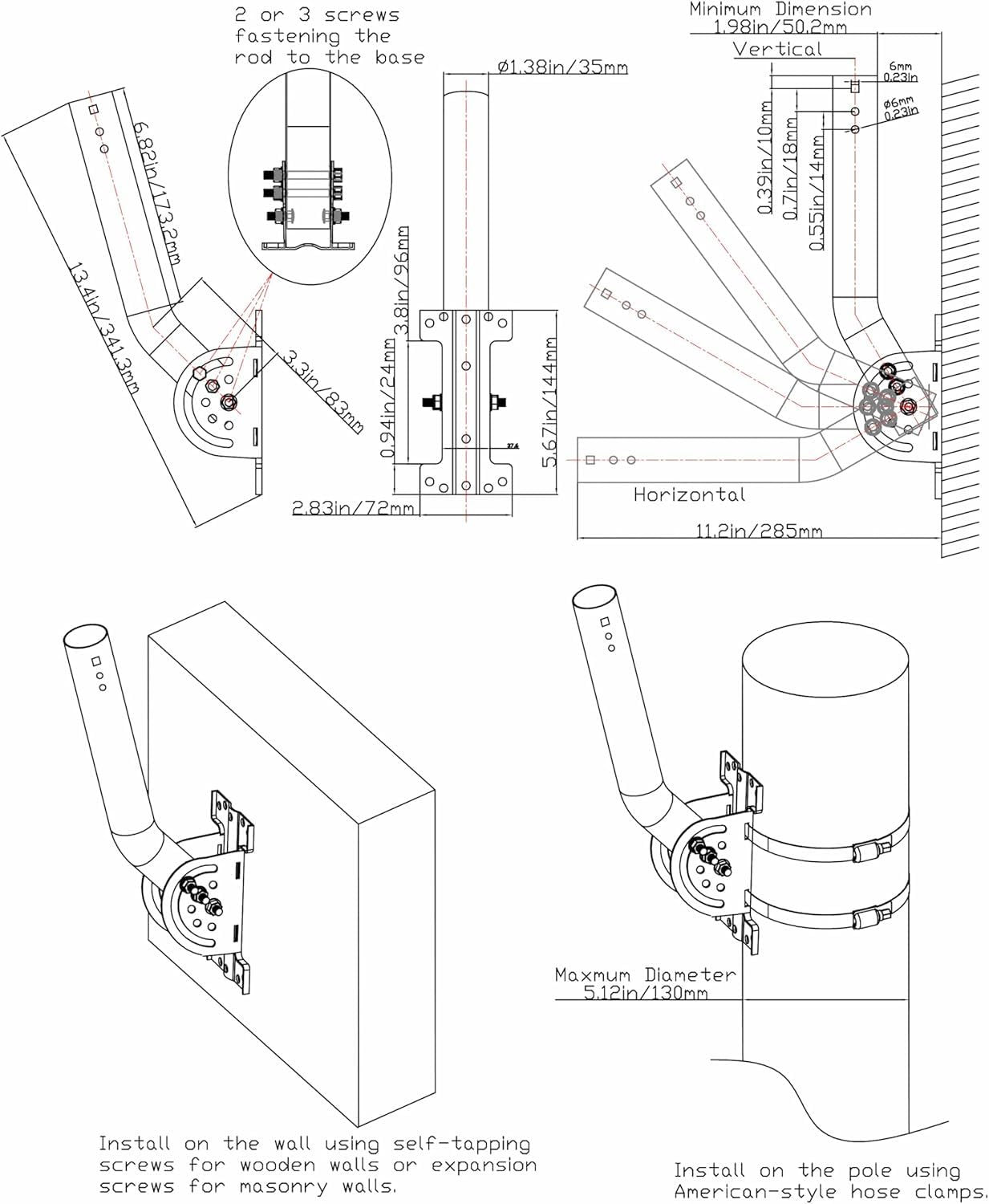 Poteau d'antenne avec goupille renforcée - Tige en J en acier inoxydable solide antirouille (3,5 cm x 30 cm), compatible avec les installations murales, gouttières ou toit, convient aux points d'accès