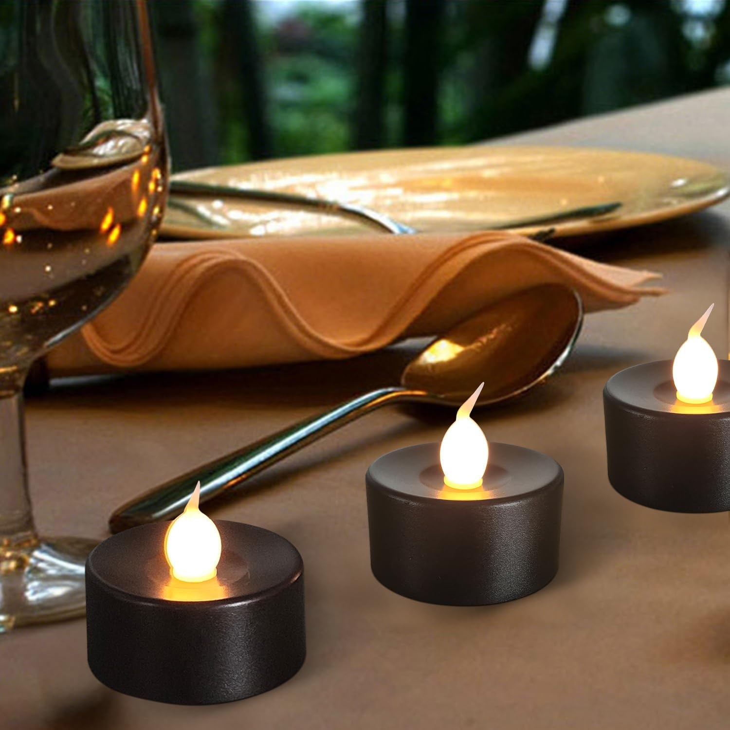 Black Tea Lights Candles Battery Operated: 12-Pack with Remote Control and Auto Timer, Realistic Flickering LED for Wedding, Halloween, Christmas & Home Decor