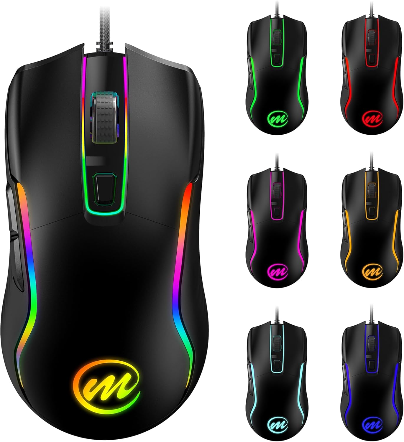 Multiple memzuoix C899 mice showing various RGB color options