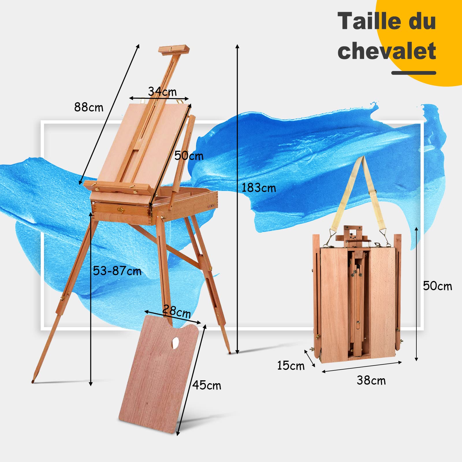 COSTWAY Chevalet Réglable Trépied avec Tiroir, Chevalet Professionnel Multifonction pour Peindre, Dessiner pour Peinture en Bois de Hêtre, Hauteur Réglable, 71 x 114 x 180 cm