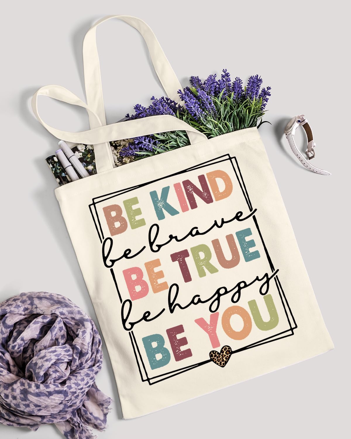 AUSVKAI Canvas Tote Bag Aesthetic for Women, Cute Cloth Cotton Bags for College Shopping Beach Grocery and Trendy Gifts image 3