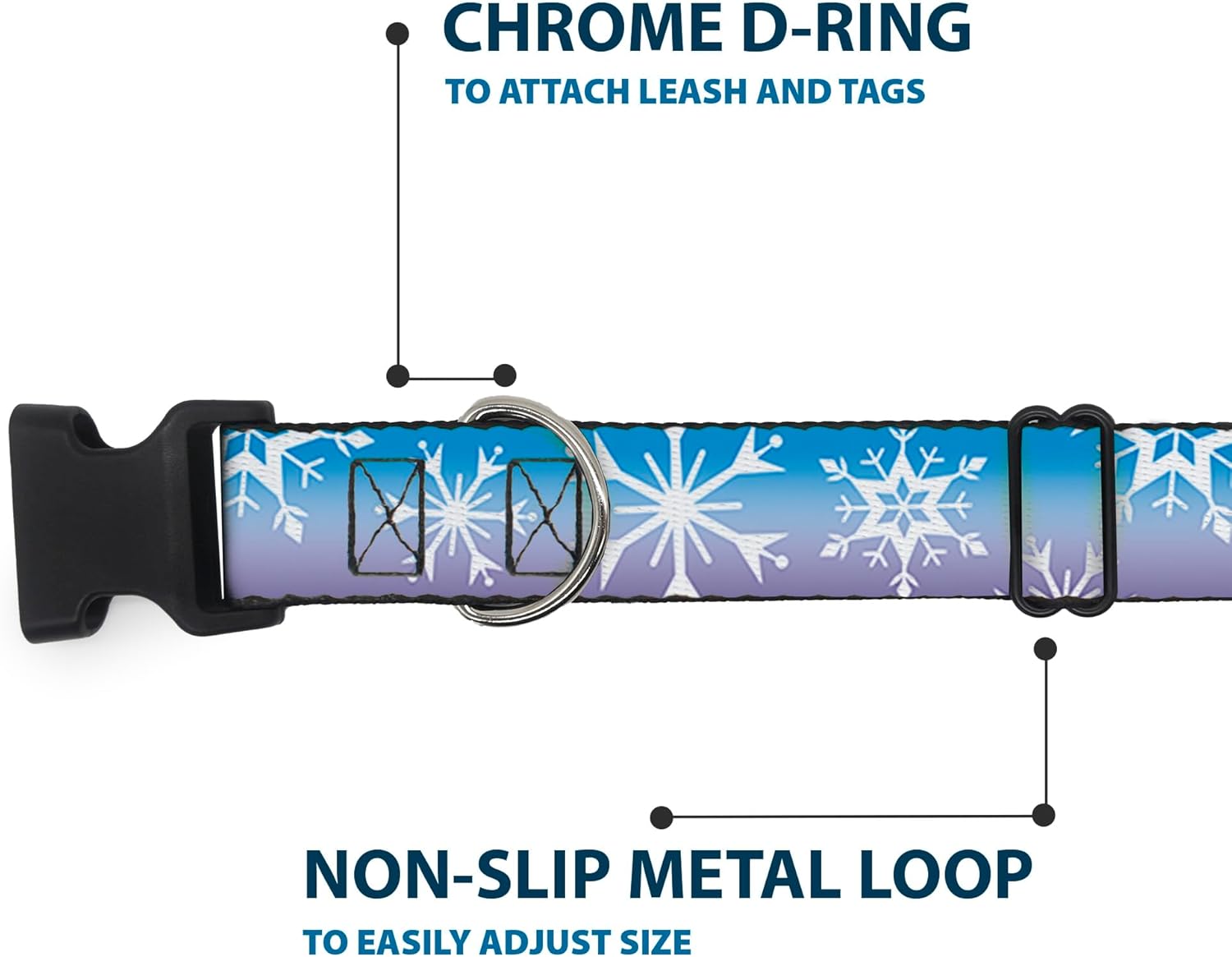 Disney Pet Collar, Dog Collar Plastic Buckle, Frozen 2 Snowflakes Blues Purples White, 13 to 17 Inches 1.5 Inch Wide