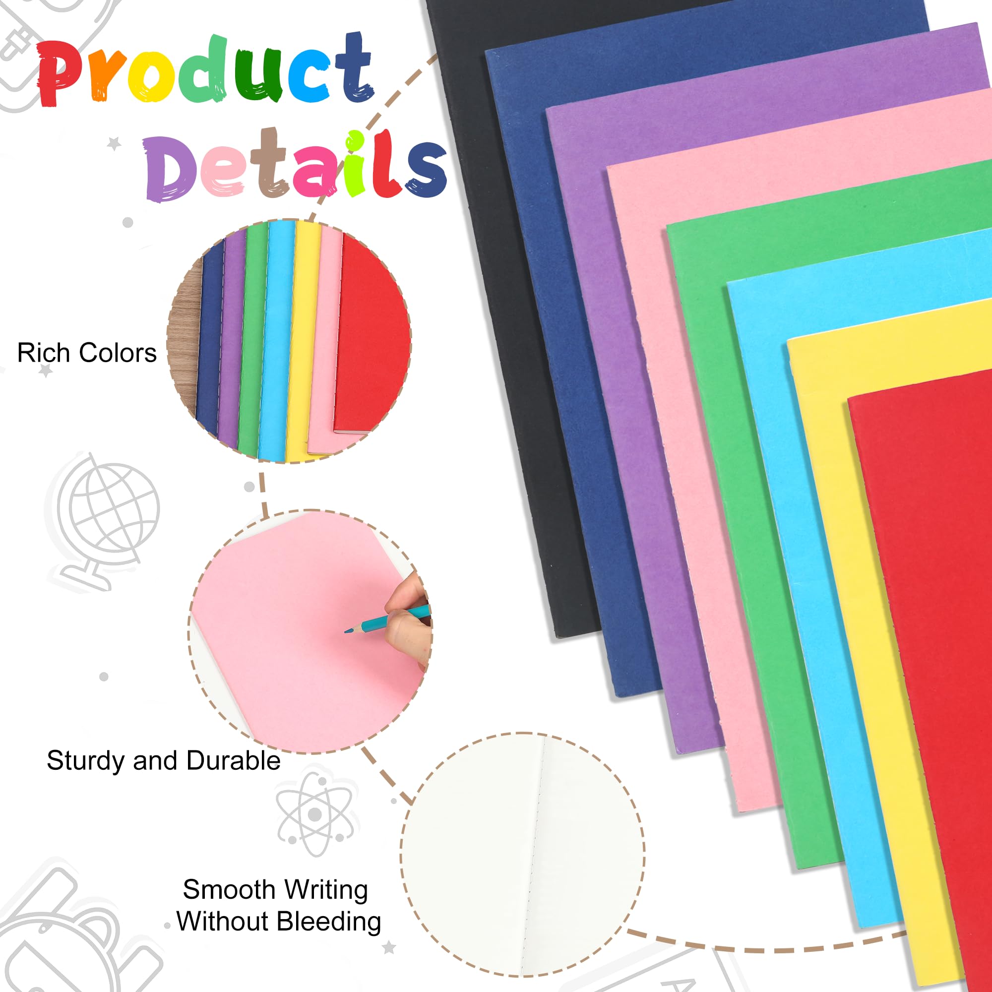 48 quaderni colorati A5 bianchi, 21 x 14 cm, piccoli diari per viaggiatori, 60 pagine/30 fogli a righe, 80 g/m², per adulti, bambini, studenti, scuola, ufficio, viaggiatori