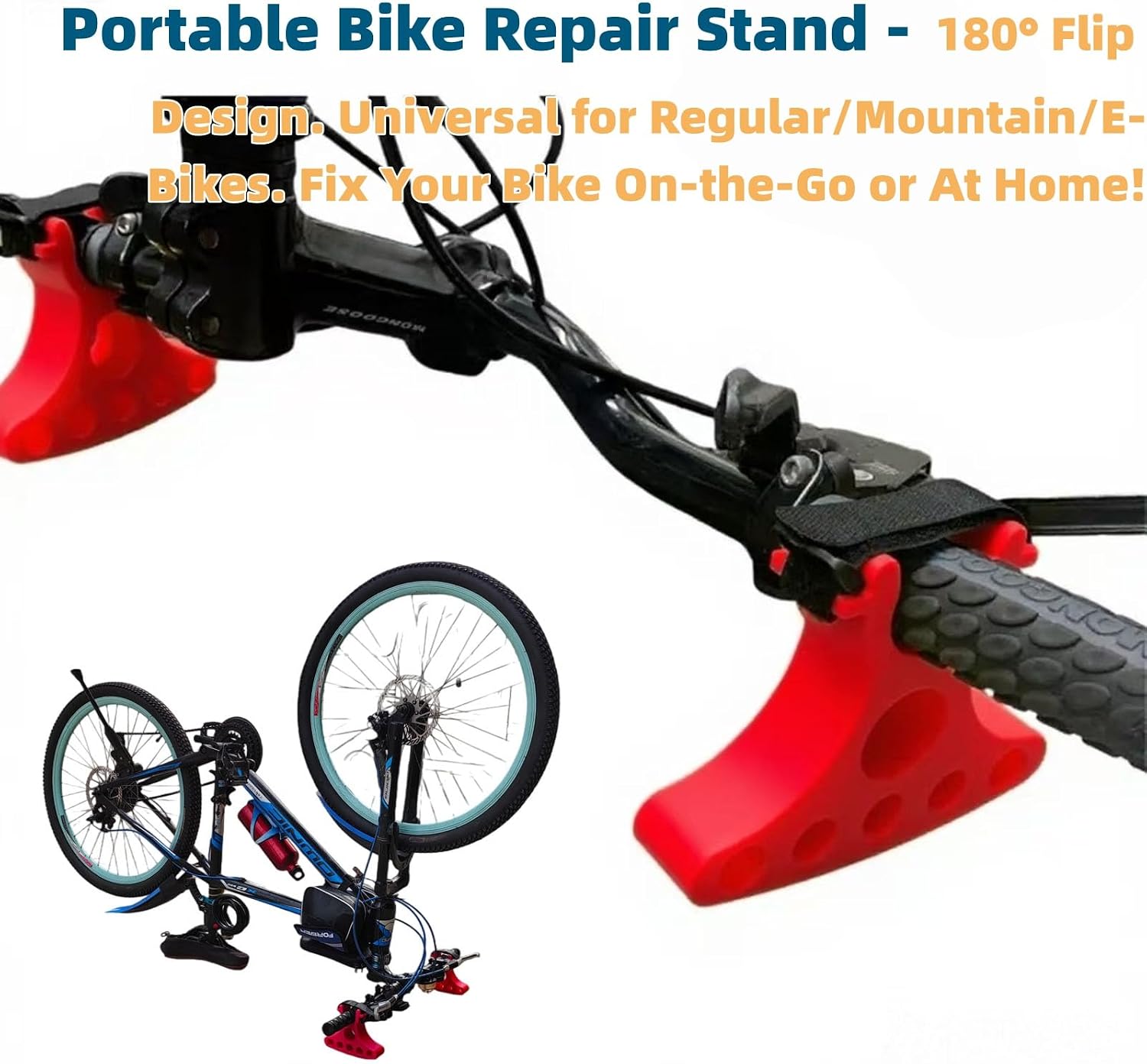 Bike Repair Stands (1 Pair) - Handlebar-Mounted, No Riding Interference, 25kg Load, Fits 30-35mm Handlebars, Portable for Electric/Mountain Bike Maintenance (Red) image 2