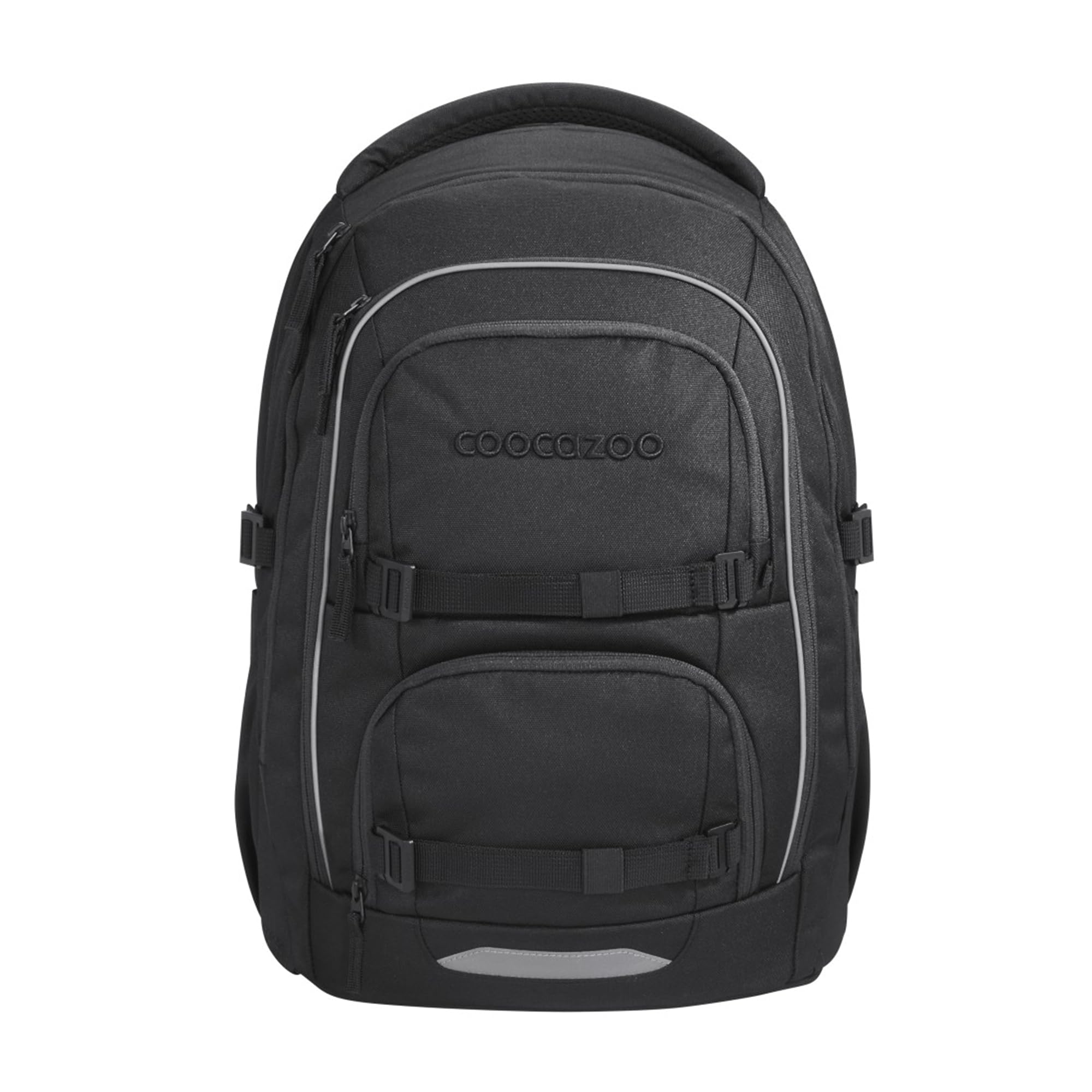coocazoo Porter Schulrucksack „Black Coal”, schwarz, ergonomischer & anpassbarer Tornister, höhen- & größenverstellbar, mit Brustgurt & Hüftgurt, ab der 3. Klasse