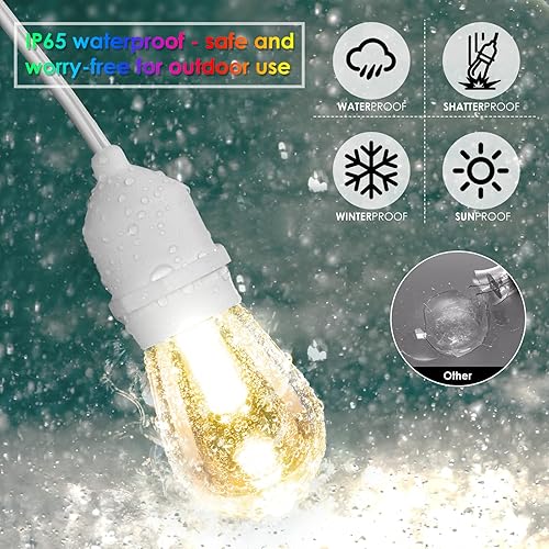 Vista 12 de Mlambert Luces de patio multicolor de 144 pies (3 x 48 pies), luces RGB regulables para café con 45+6 bombillas LED impermeables para jardín bistro