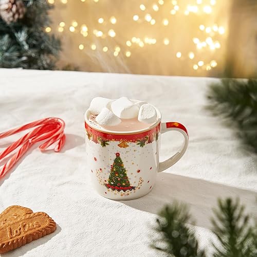 Miniatura 2 de Taza festiva de árbol de Navidad y estrellas, apta para microondas y lavavajillas, tazas navideñas de 13 onzas para café, chocolate caliente, ponche