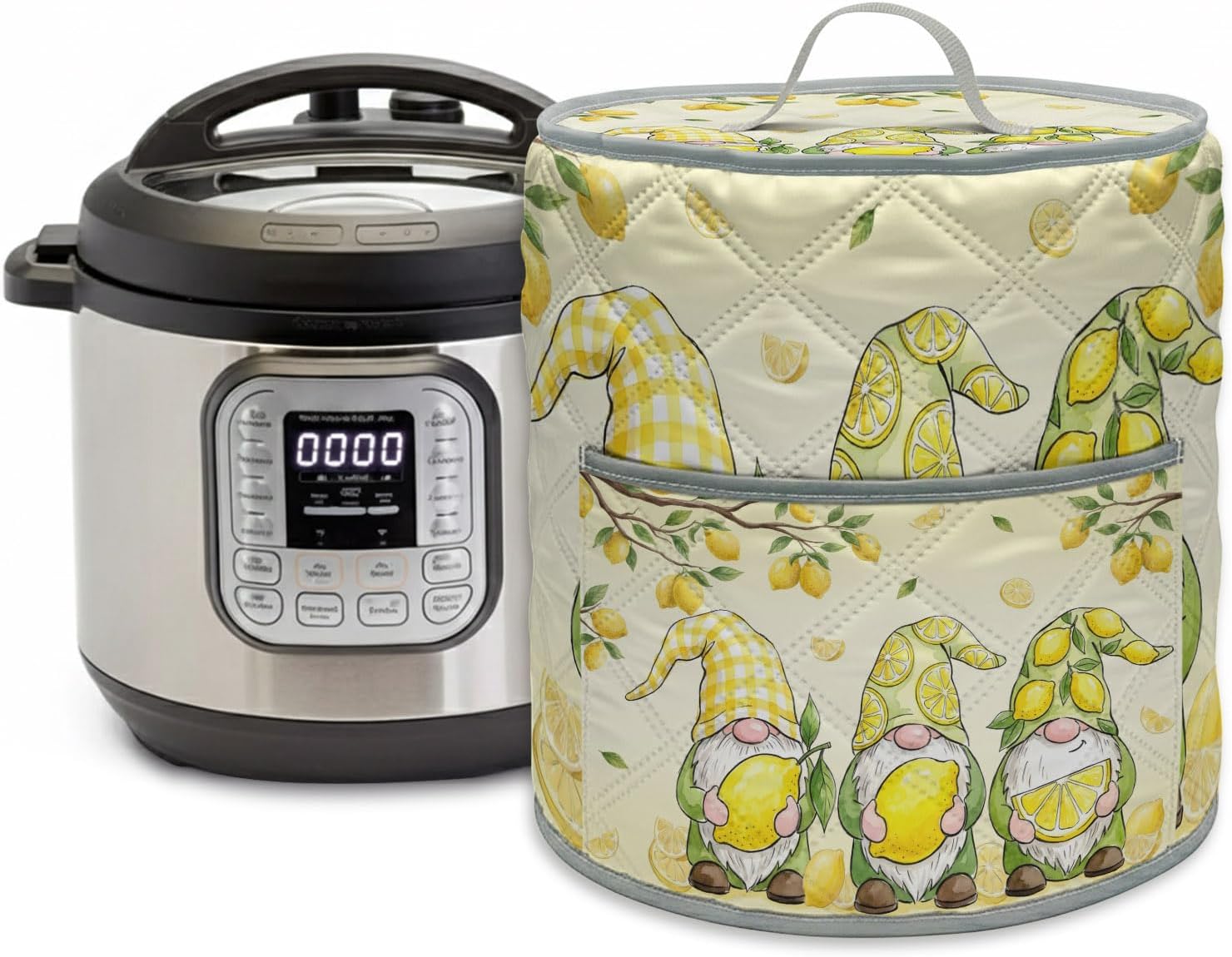 Pressure Cooker Covers Lemon Gnomes Electric Rice Cooker Cover Small Appliance Cover Summer Fruit Branches 3QT Pot Dust Cover Air Fryer Protector with Pockets & Handle
