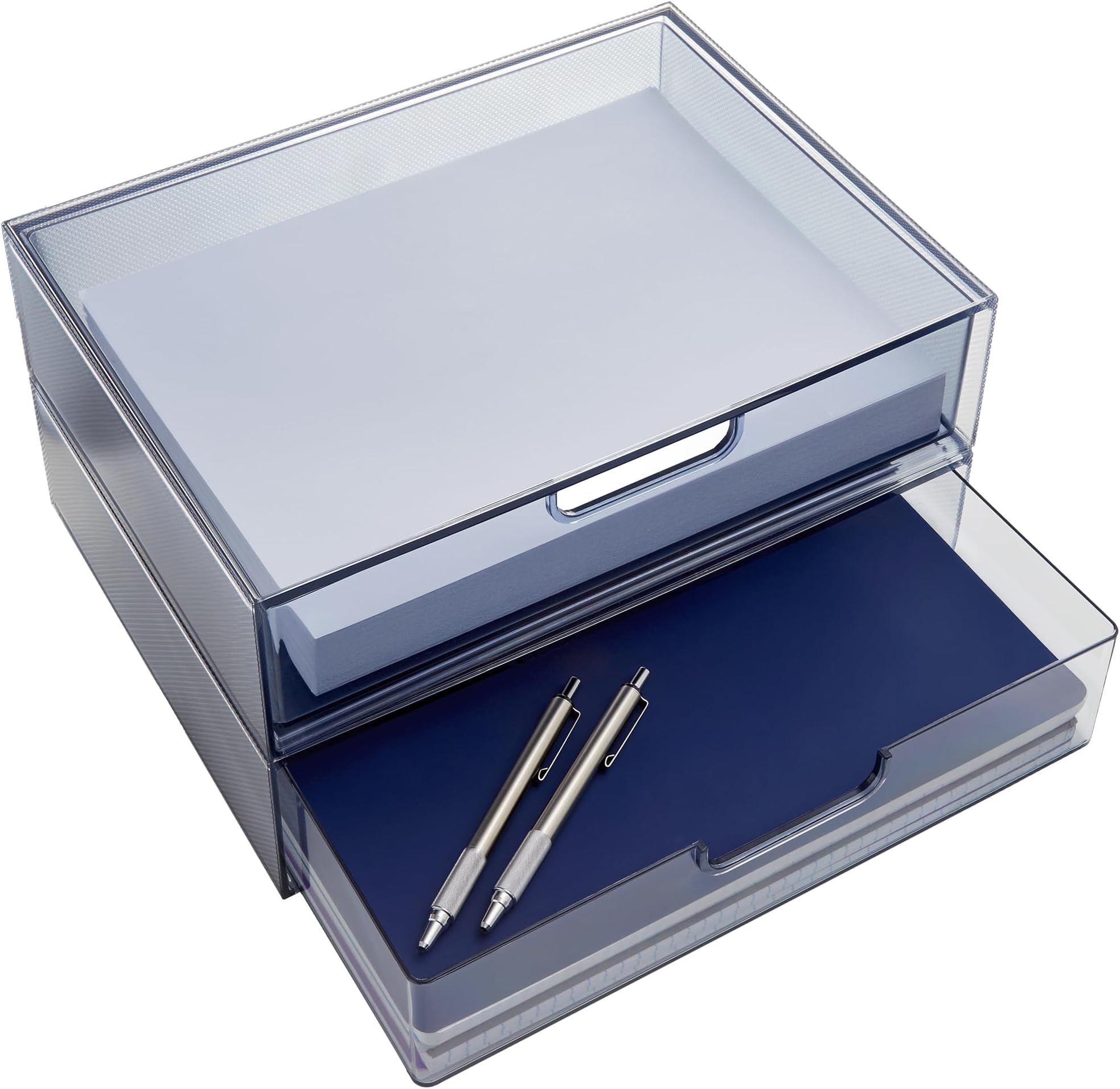 STORi STAX Plastic Stackable Organizer Drawers (Set of 2) Classic Grey | 12.5" Wide | Set Includes Two Open Drawer | Organize Office Desk Accessories & Sort Paper | Made in USA