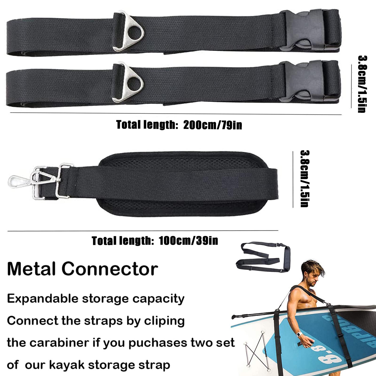 Cinghia Trasporto Regolabile Per SUP E Tavole Da Surf - Imbracatura Spalla Per Kayak E Paddle Board - Foto 7