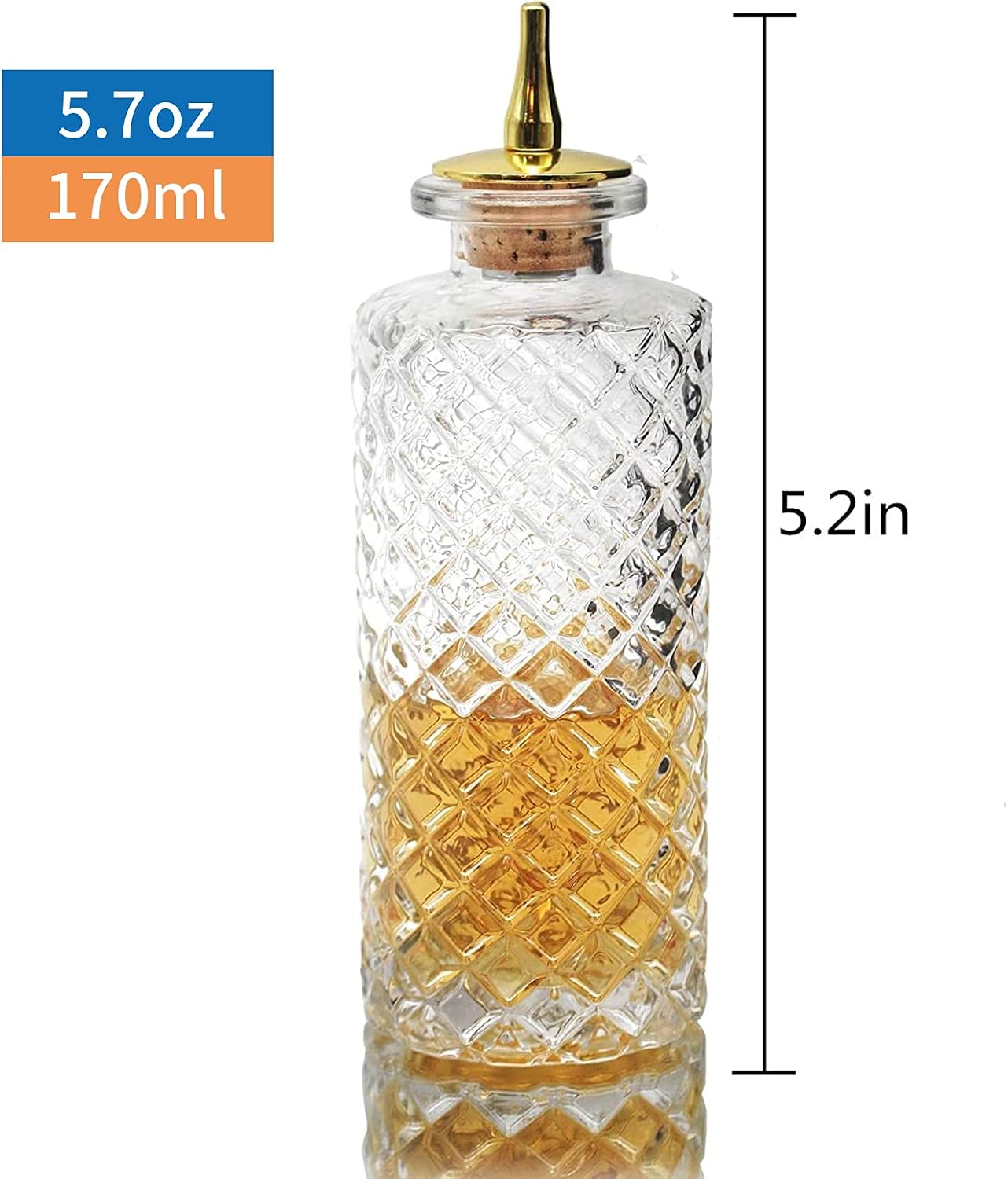 SuproBarware Bitters Bottle - Diamond Bitter for Cocktail, 5.8oz / 170ml, Glass Dashes With Zinc Alloy Dasher Top - NKJP0001