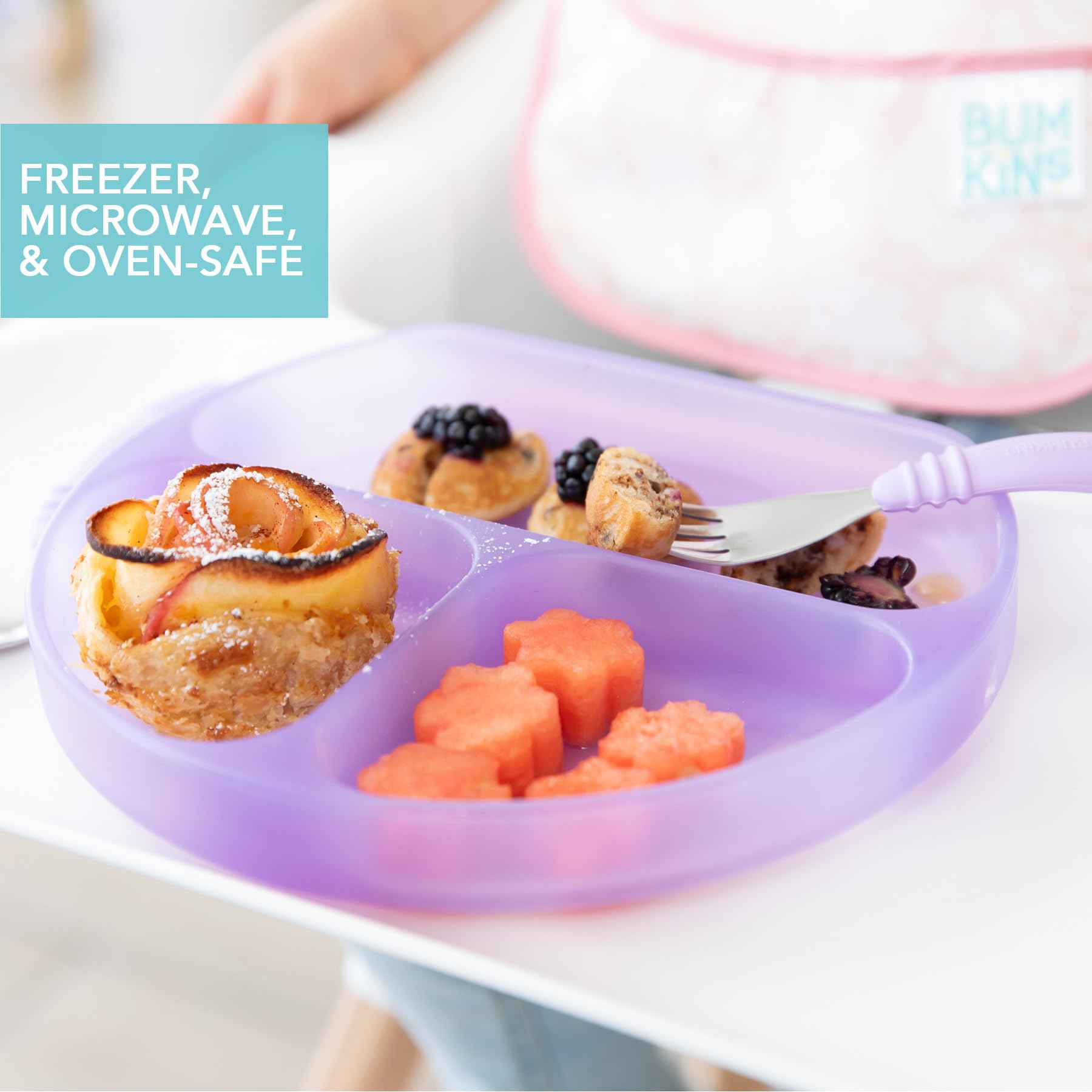 Bumkins - Silicone Suction Cup Dish (3 Compartments) - Jelly Purple, Grip Dish - Image 4