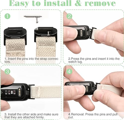 Miniatura 4 de Folavii Paquete de 5 correas elásticas de nailon compatibles con Fitbit Inspire 3 para mujeres y hombres, correa deportiva elástica ajustable suave