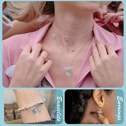 Miniatura 7 de 40 dijes de hadas de ángel de plata antigua, alas de aleación tibetana, dijes de ángel guardián, colgantes vintage, accesorios para hacer joyas,