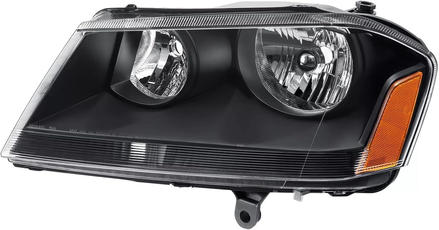 MOSTPLUS Pair Headlight Assembly Compatible with 2008-2014 Dodge Avenger Headlights Headlamp with Black Housing Clear lens Amber Corner