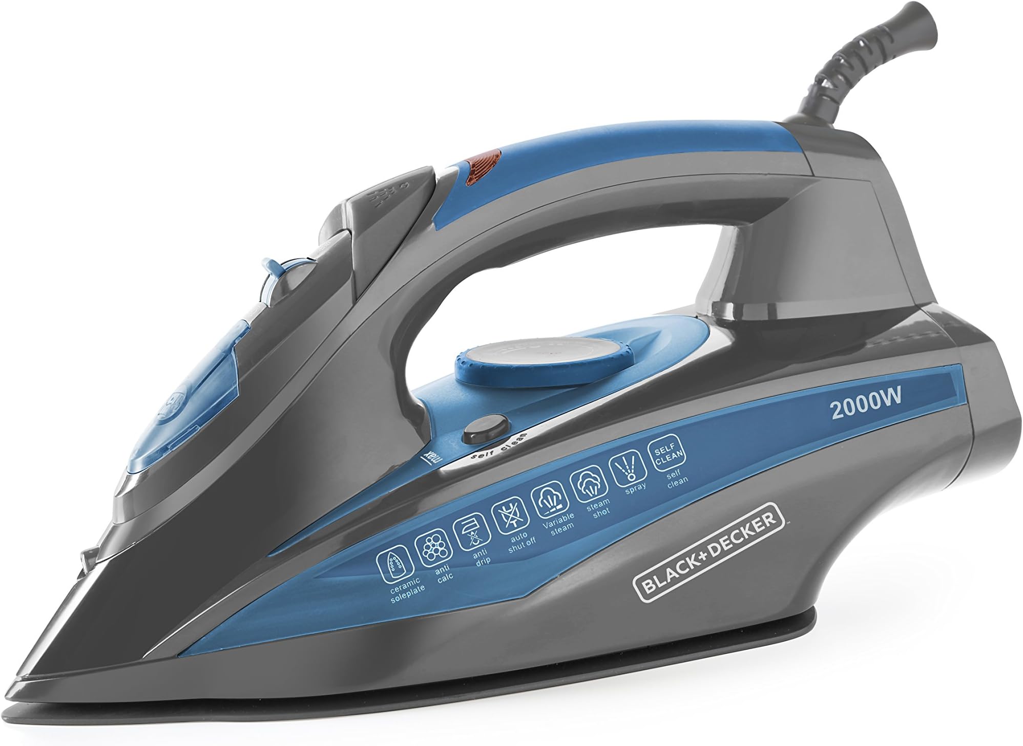 Black+Decker Steam Iron | 2000 Watt, 380 ml, 2 Yrs Warranty | Iron for Clothes, Steam Iron, Iron Box, Steam Press, Steam Press, Steam Iron Press with Anti Drip, Non-Stick Ceramic Sole (Blue)
