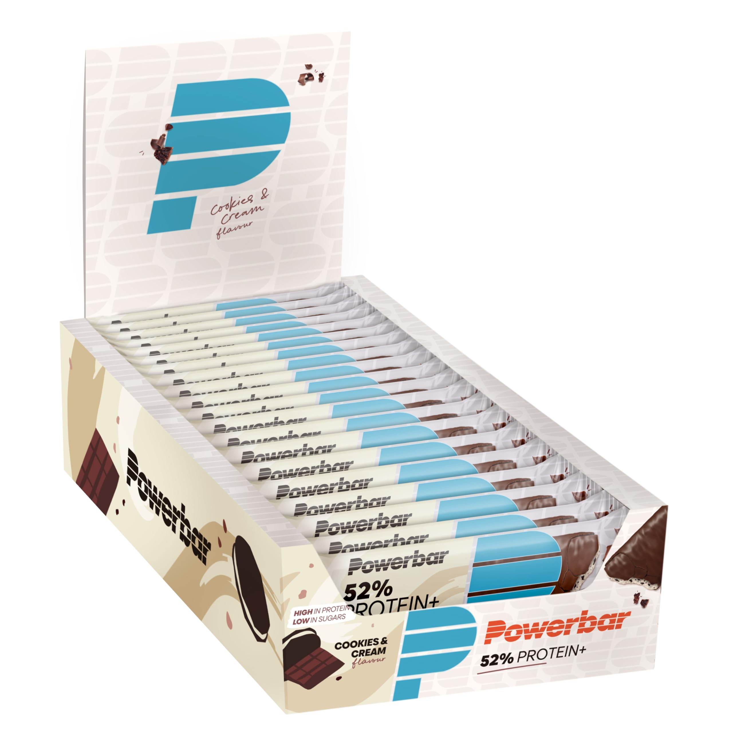 Powerbar - 52% Protein Plus - Cookies&Cream - 20x50g - Barrita rica en proteínas - Baja en azúcar