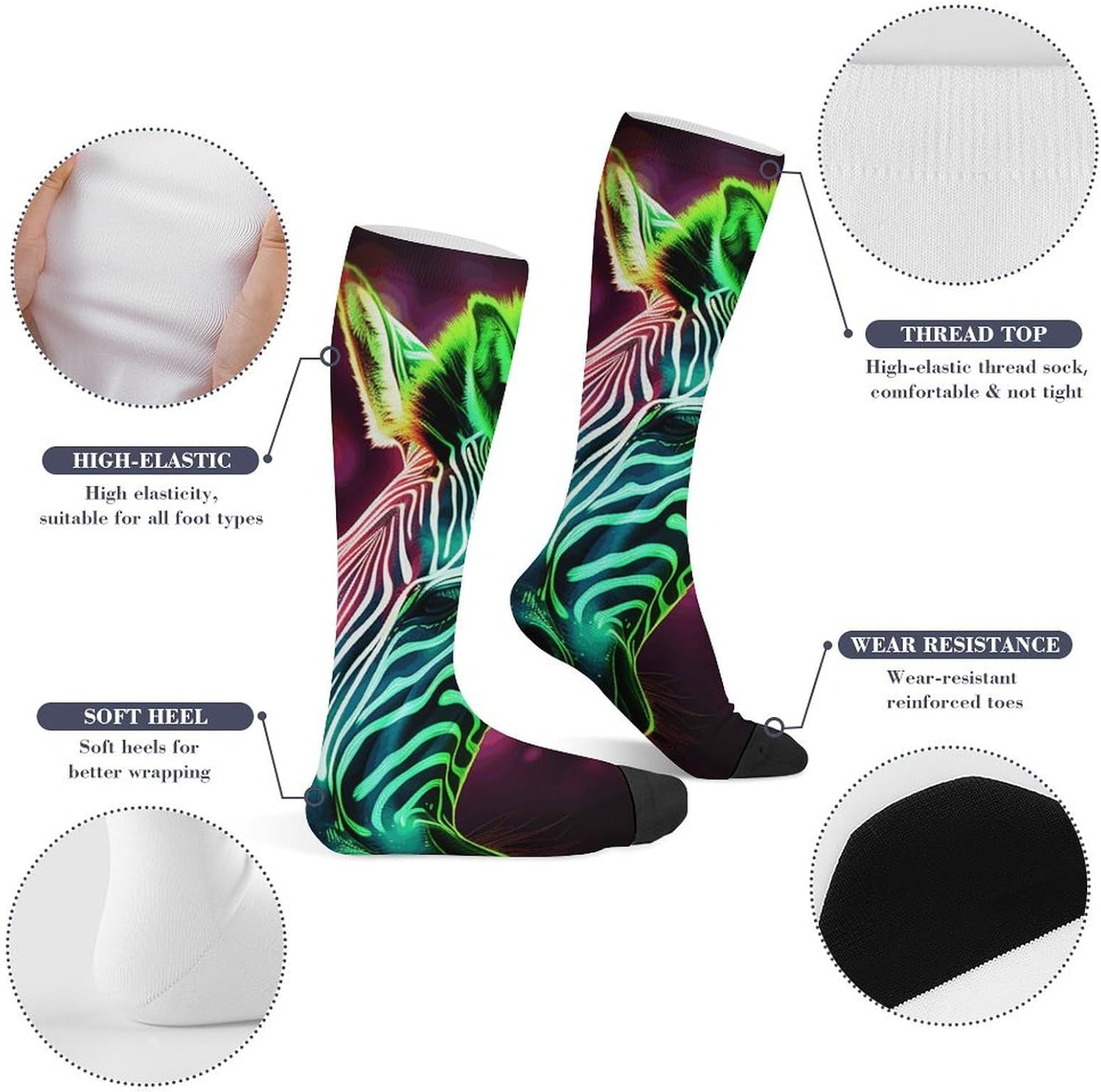 Glowing Zebra Knee High Soccer Socks Moisture Wicking