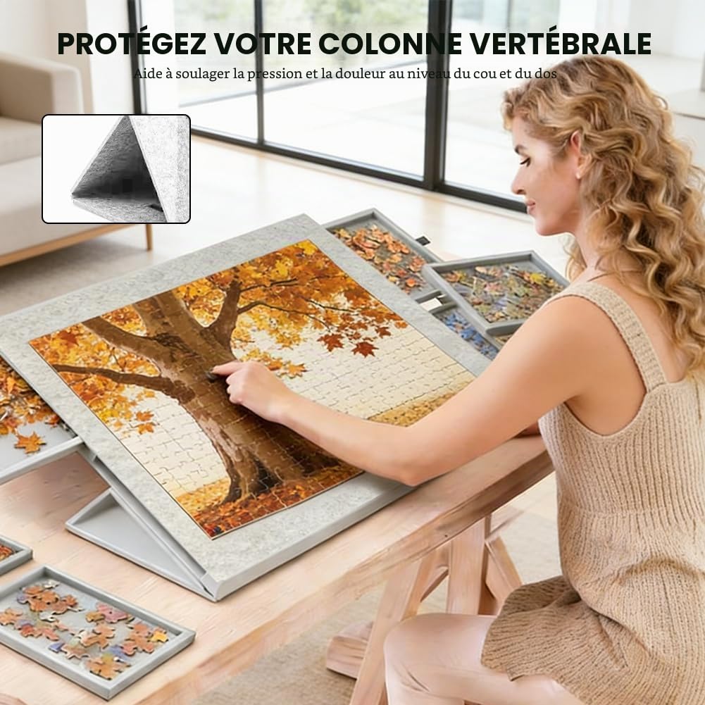 Table à Puzzle avec 6 Tiroirs, Table à Puzzle 1000 Pièces, Support et Housse 2 en 1, Table à Puzzle en Feutre Ultra-Légère, Table à Puzzle Portable Pouvant Accueillir Jusqu'à 1000 Pièces (Grise)
